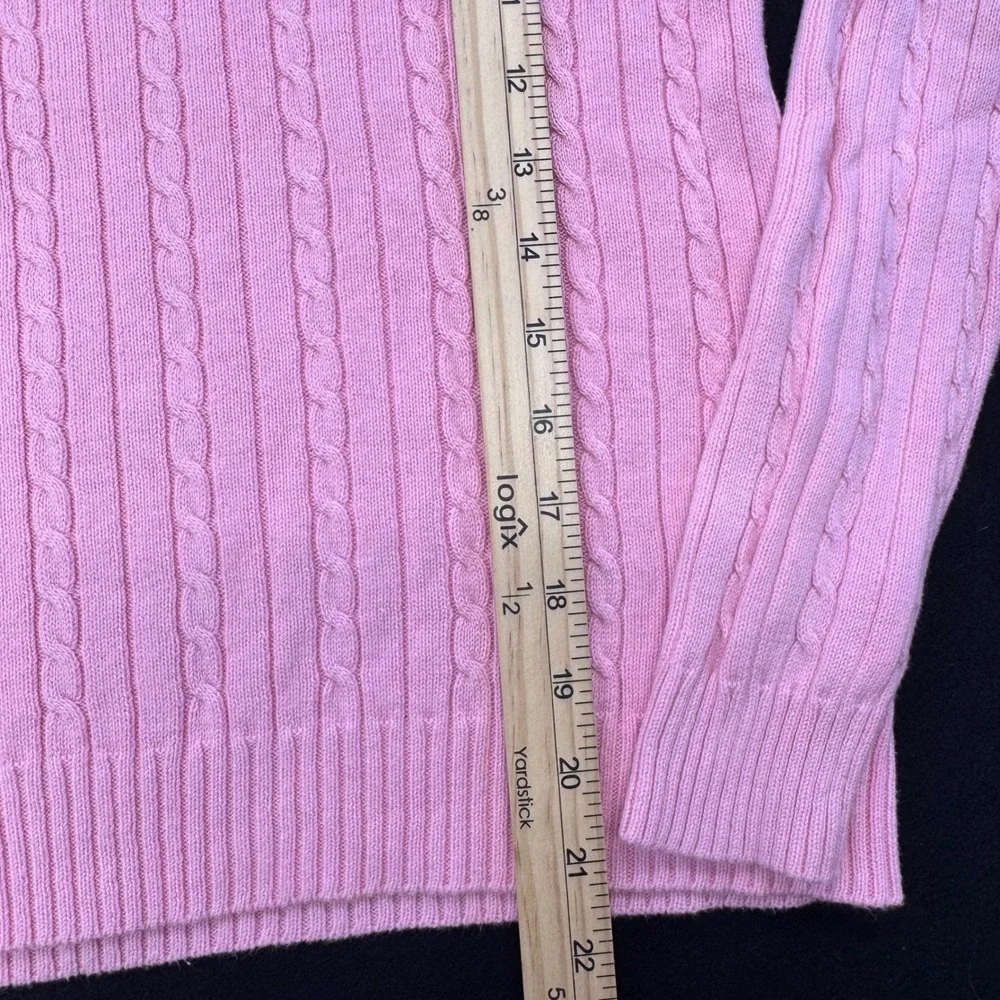 IZOD Womens Pink V-Neck Cable Knit 100% Cotton Sweater Size Small RN 36543